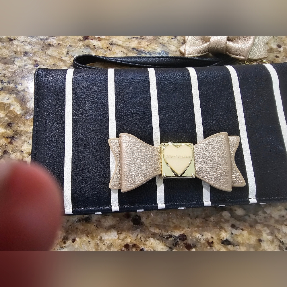 Betsey Johnson Black and Gold Striped Clutch